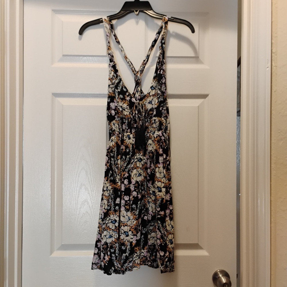 Free People Washed Ashore Mini Dress Halter Style Boho Florals Size L